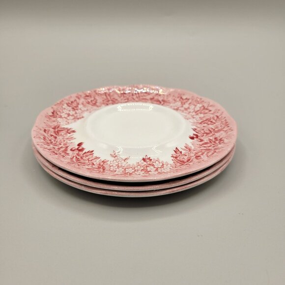 J & G Meakin Romantic England Ironstone Red Transferware Saucers Plates Set of 3 - Picture 7 of 7
